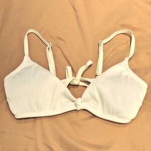 Women's White Hollister Ribbed Padded Bikini Top Size M, Gold Accents